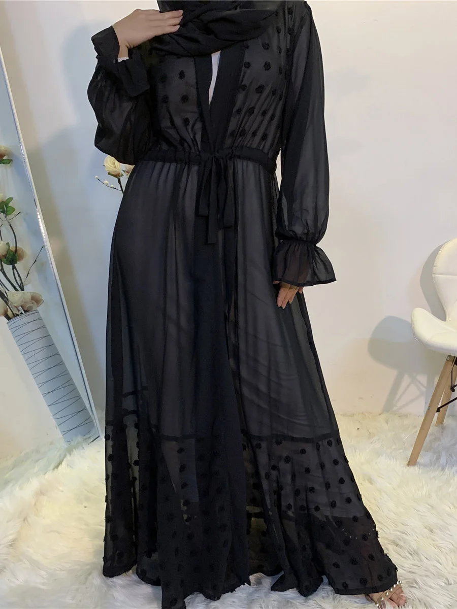 1820#Women Lovely Kaftan Modest Kimono Chiffon Open Abaya Dubai Turkey Islamic Clothing - CHAOMENG MUSLIM SHOP