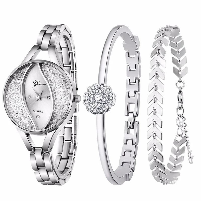 Элегантный и модный набор женских часов и браслетов - Metal Color: Silver Plated