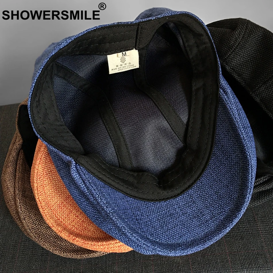 Женские и мужские шапки береты Shower Smile оранжевые хлопковые льняные плоские