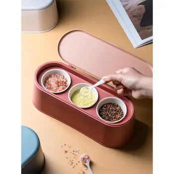 

3 Pcs Kitchen Seasoning Box Set Spice Jars Storage Canister Condiment Container Cruet with Lid Spoon Portable Kitchen Utensils