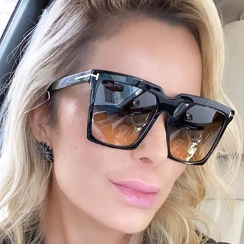 

Vintage Oversized T Letter Women's Sunglasses 2020 New Luxury Brand Gradient Square Sun Glasses Men Chic Cool Big Shades Brown