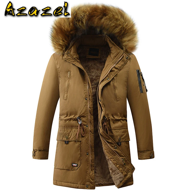 

European Style Fur Collar Hooded Mens Winter Coat Outdoor Windbreaker Hooded Velvet Parkas Jacket For Men Winter Clothes XXXL