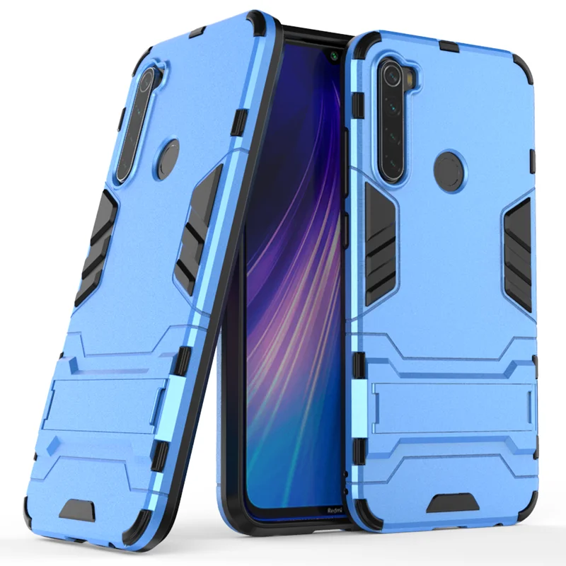 Blue Ударопрочный PC+ силиконовый чехол для Xiaomi Redmi Note 8, задняя крышка для телефона Xiaomi Redmi Note8, защитный чехол с подставкой - Цвет: Blue