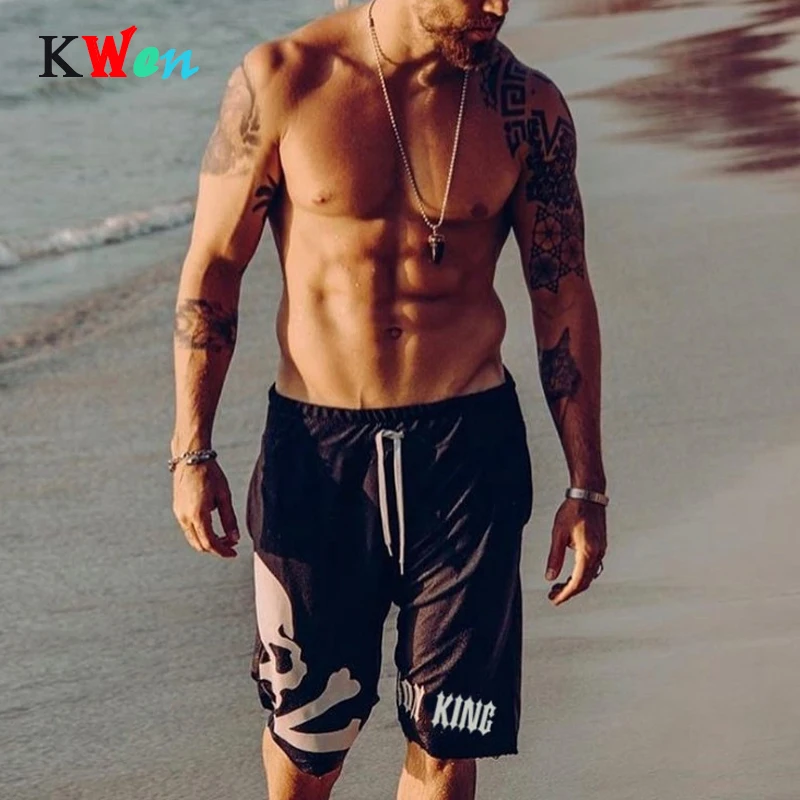 Шорты мужские с черепом брендовые Свободные Штаны для фитнеса и бодибилдинга