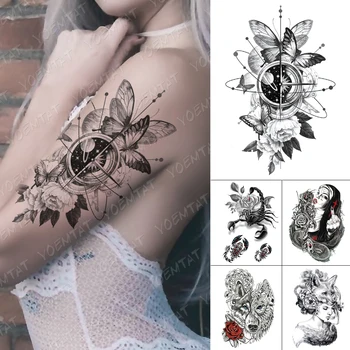 

Waterproof Temporary Tattoo Stickers Rose Peony Flower Butterfly Starry Planet Clock Flash Tattoos Women Body Art Fake Tatoo Men