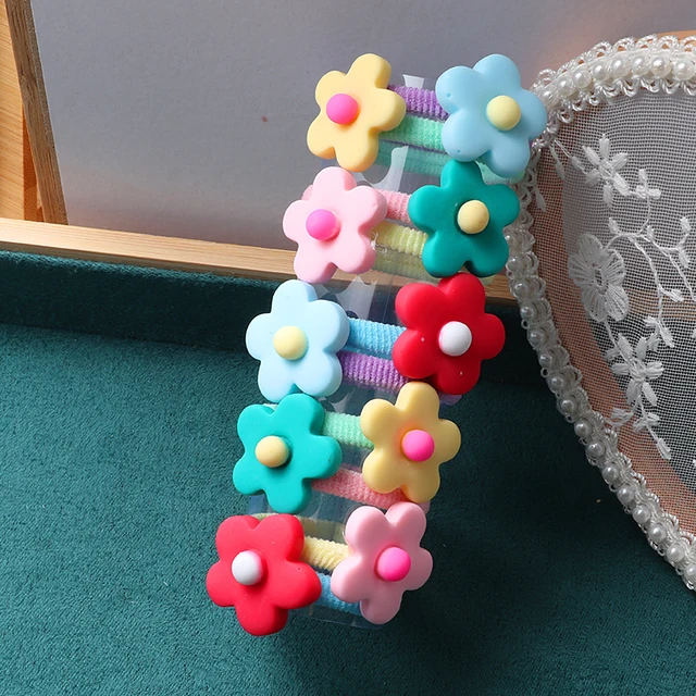 10PCS/Set Girls Rubber Band Elastic Hair bands Rainbow Cartoon Character Fruits Flower Headwear Girl Cute Sweet Hair Accessories style-9
