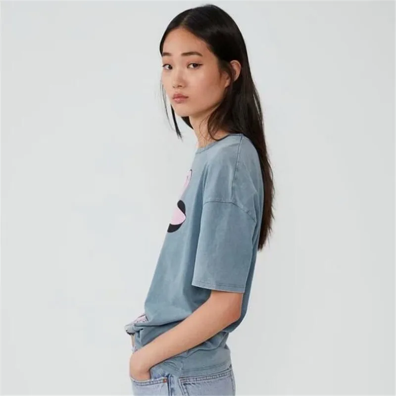 Harajuku футболки Минни женские шлепанцы с рисунком; короткий рукав с круглым вырезом Для женщин футболка Топы Minnie футболка для женская одежда футболки