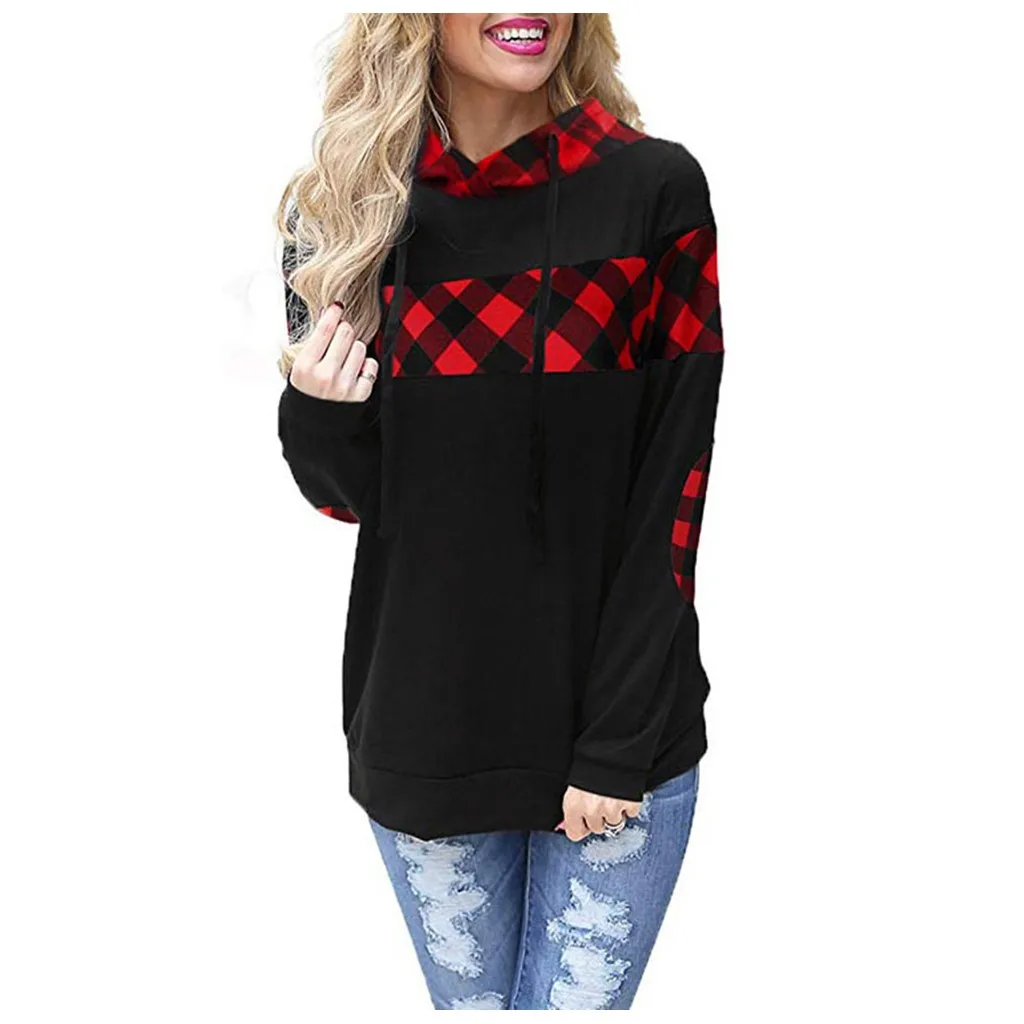 RED Women's Black Red Plaid Print Blouse New Arrival V-neck Loose female Long Casual Button Ladies Shirt Plus Size Tops - Color: RED