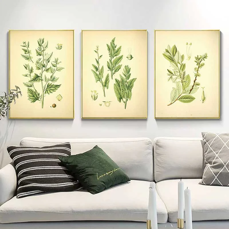 

Nordic Style 3 Pcs Home Decor Canvas Painting Green Leaf Plants Print Wall Art Pictures for Living Room Minimalism Poster
