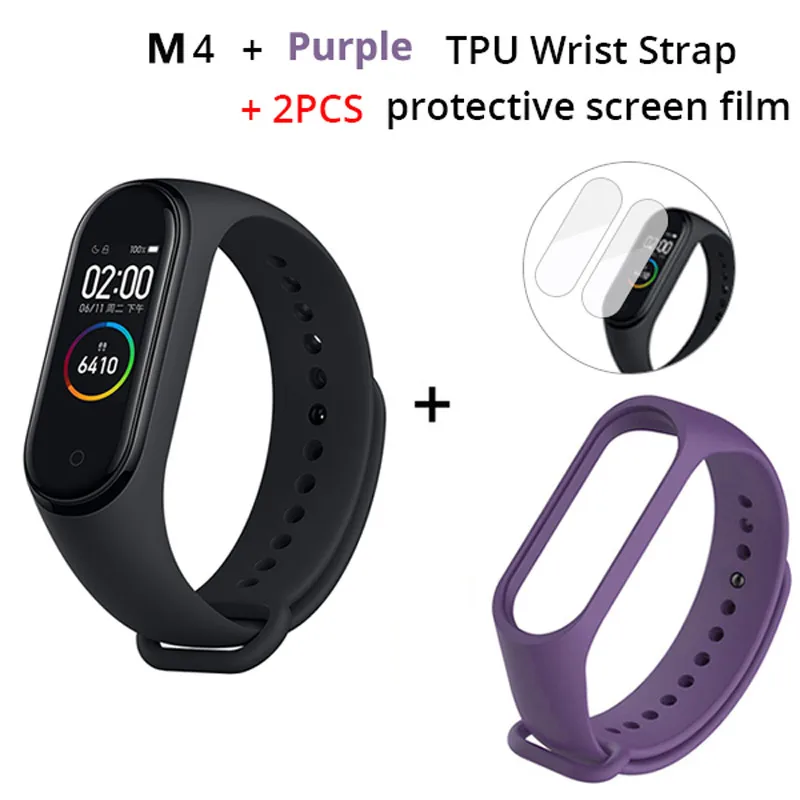 Black Purple strap Умные часы с цветным экраном M4, спортивный фитнес-браслет, измеритель артериального давления, трекер активности для мужчин и женщин, часы для всех смартфонов - Цвет: Black Purple strap