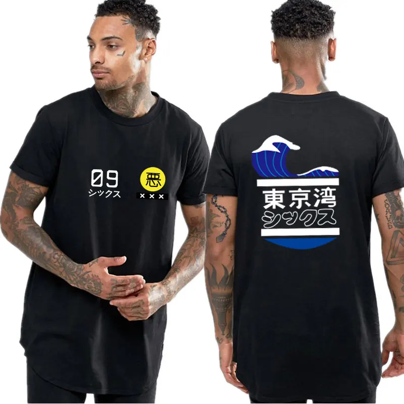 En Ligne Streetwear japonais Tokyo Bay T shirt sweat multicolore Tokyo ourlet rond t shirt hommes mode Hip hop t shirt homme