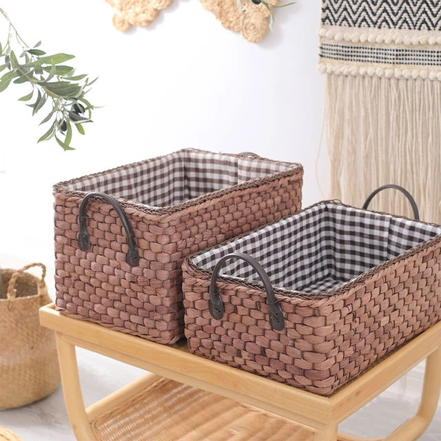 mDesign Small Woven Toilet Tank Bathroom Storage Basket - Camel Brown