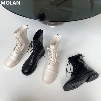 

MOLAN Brand Designer 2020 Fashion Black White Ankle Boots Socofy Shoes Women Lace Up Thick Platform Martens Boots Footwear Mujer
