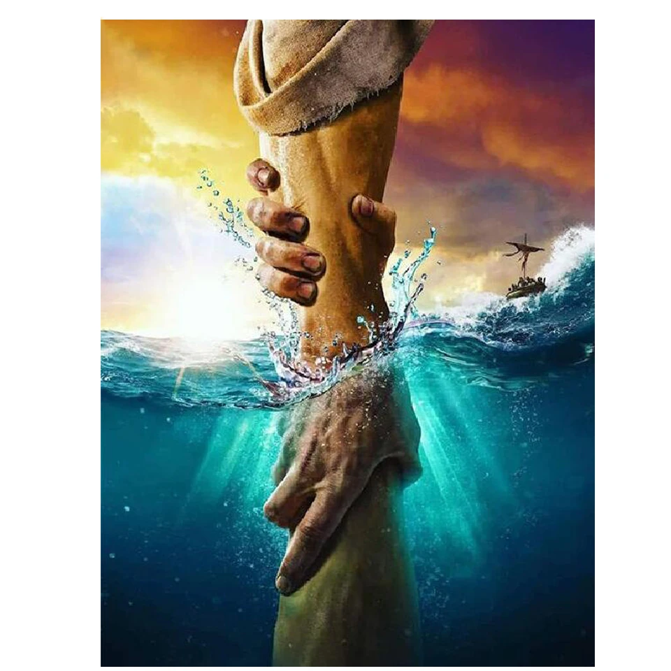 5D DIY Jesus hand Help sailor full drill Diamond Painting Wall Art Painting Embroidery Mosaic Colorful Religion Room Decor Gift