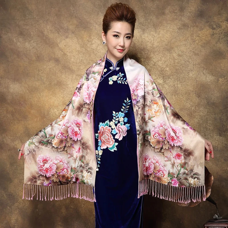 Национальный стиль Cheongsam картина маслом шаль шарф женский шелковый кашемировый шарф ретро свадьба вечеринка накидка палантин обертывания