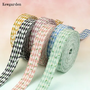 

Kewgarden Daisy Plaid Fabric Layering Cloth Ribbon 2" 50mm 25mm 10mm Handmade Tape DIY Bow Corsage Accessories Webbing 10 Meters