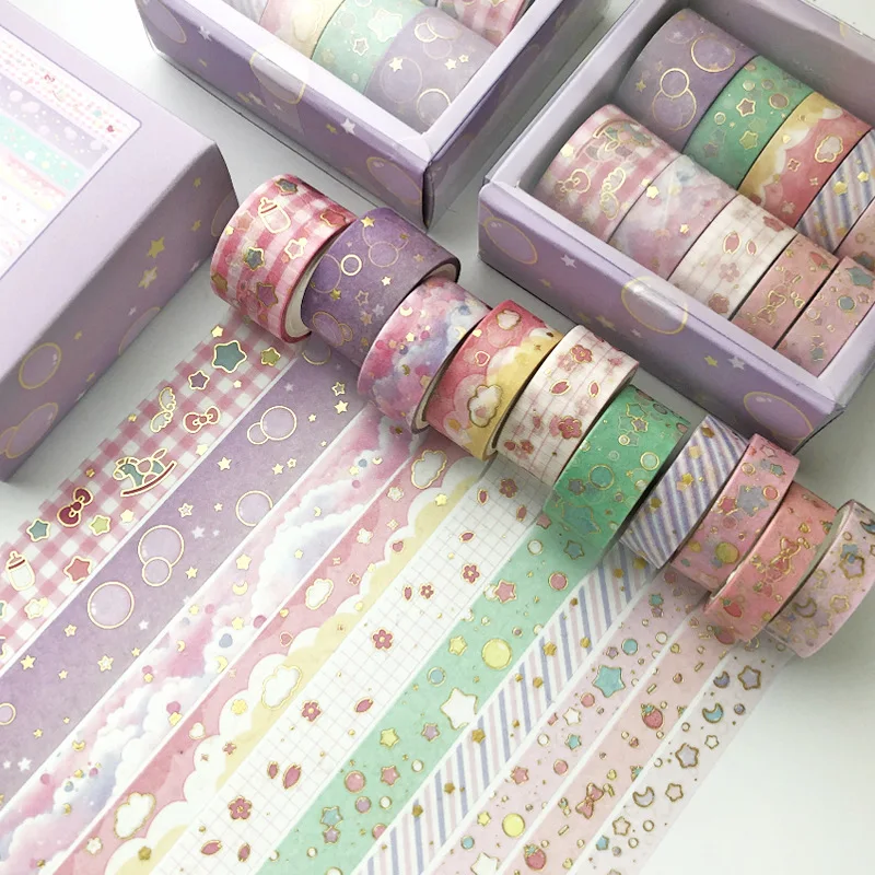10 unids/set Kawaii Rosa mundo decorativas doradas adhesivo cinta adhesiva Washi Tape Scrapbooking Diy etiqueta papelería japonesa