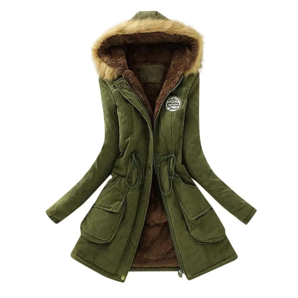 Army Green Зимняя женская куртка, длинное пальто с меховым воротником, куртка с капюшоном, зимняя Парка, пальто, женская одежда# TD04 - Цвет: Army Green