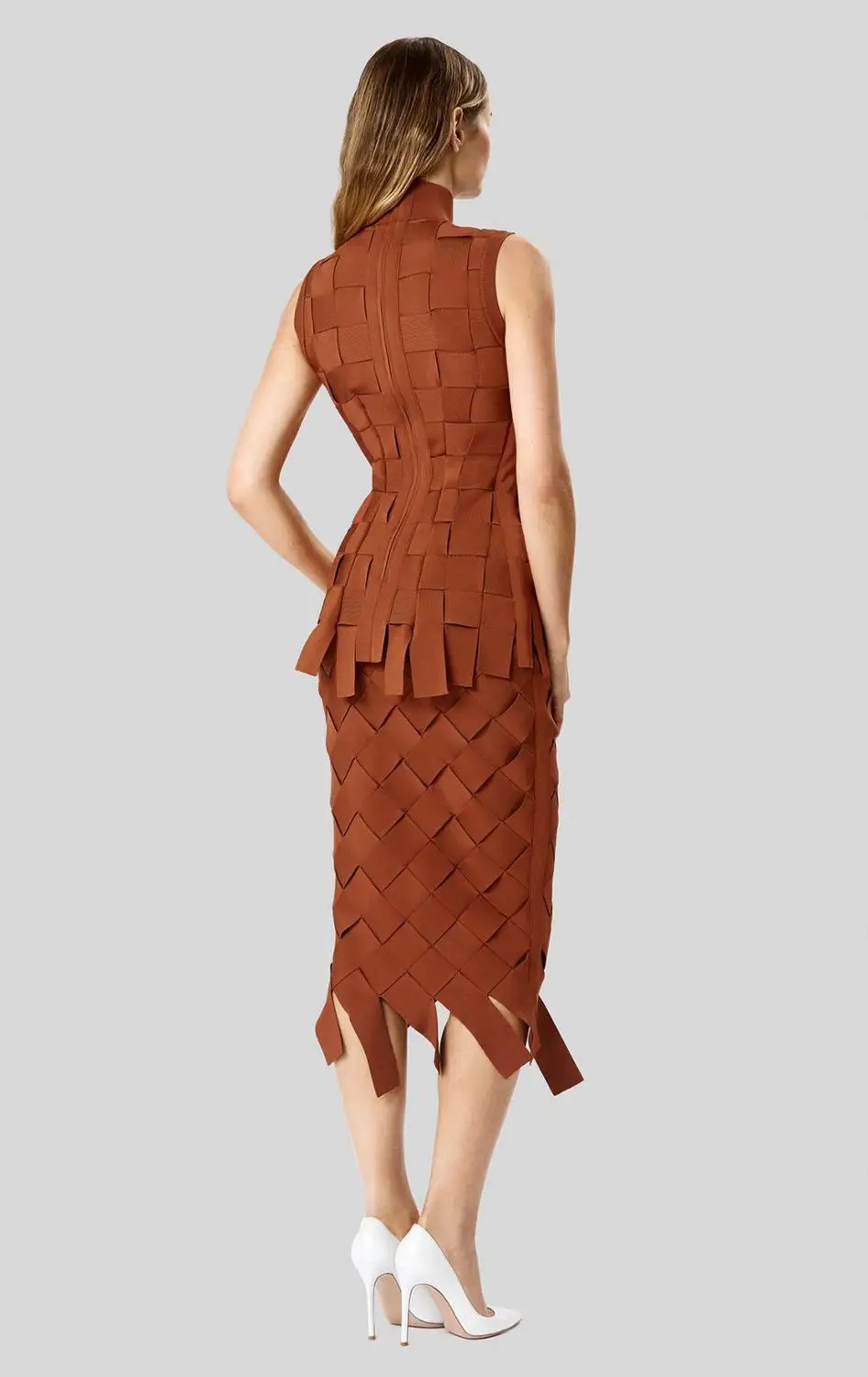 High Quality Brown Sleeveless Weaving Two Pieces