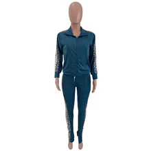 Новая женская обувь Splice воротником-стойкой одежда с длинным рукавом на молнии Повседневное спортивная одежда спортивный комплект со штанами