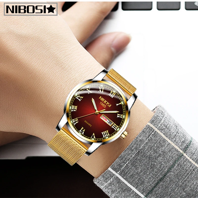 

NIBOSI Mens Watches Top Brand Luxury Waterproof Date Quartz Clock Men Sports Wrist Watch Male Steel Strap Casual Quartz Watch