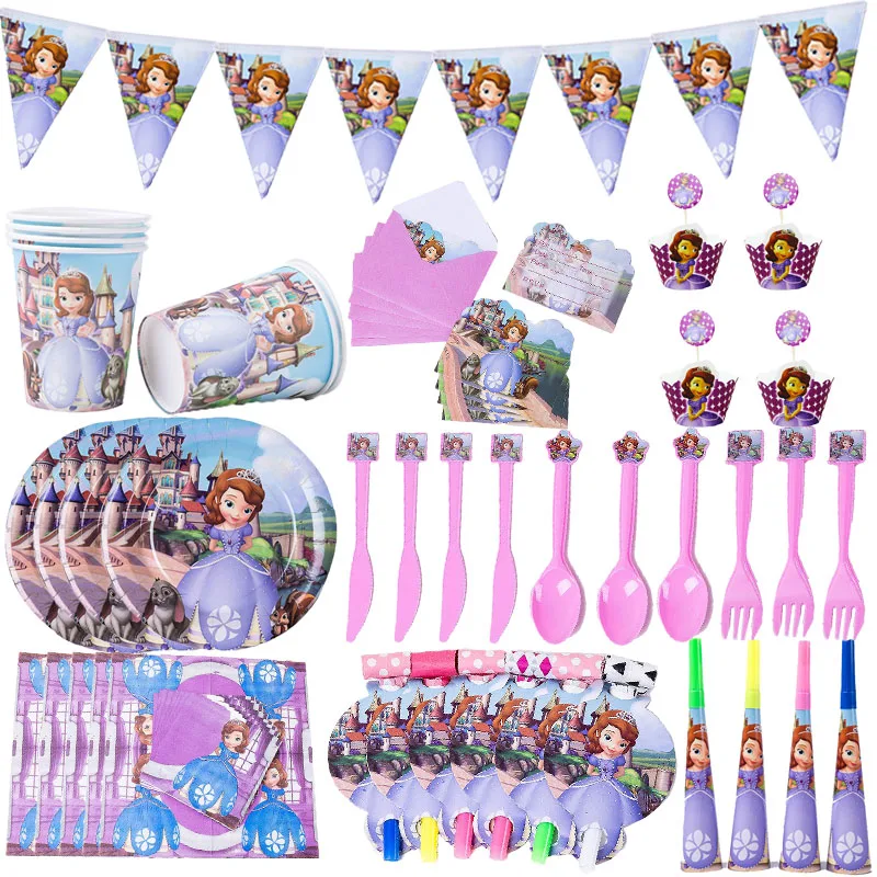 New Disney Sofia Princess Theme Party Disposable Tableware For Decorations Birthday Party Baby Shower Napkin Plate Cup Supplies