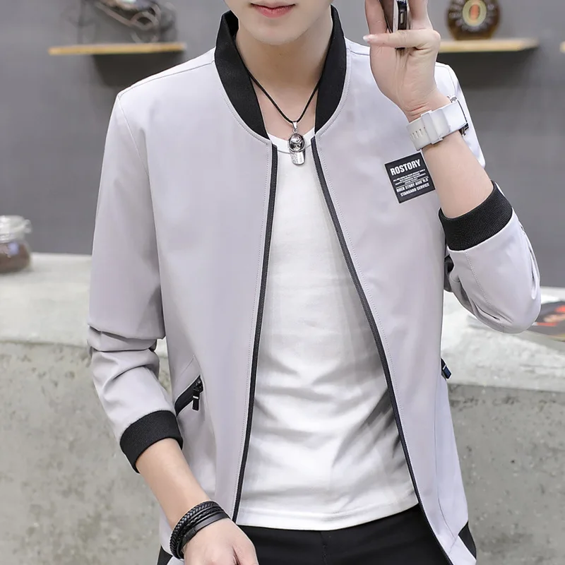 

2017 New Style Men Jacket Baseball Collar Solid Color Embroidery Slim Fit Coat Autumn of Version Men'S Wear