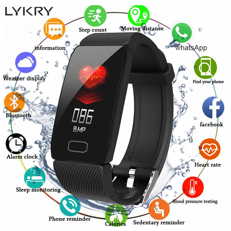 

LYKRY Q1 Smart band Blood Pressure Heart Rate Monitor Fitness Tracker Smart wristband Bracelet IP67 Waterproof for xiaomi honor