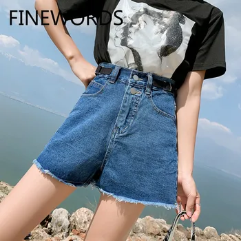 

FINEWORDS 2 Button High Waist Shorts Jeans Women 2020 Summer Beach Jeans Shorts Korean Style Basic Casual Plus Size Shorts S-4XL