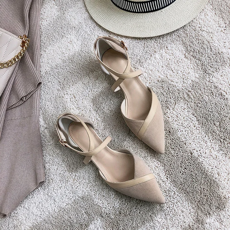 

2019 Spring And Summer New Style Korean-style Pointed-Toe Closed-toe Sandals Women's Low Heel Sheepskin Fashion Hallow Cat with