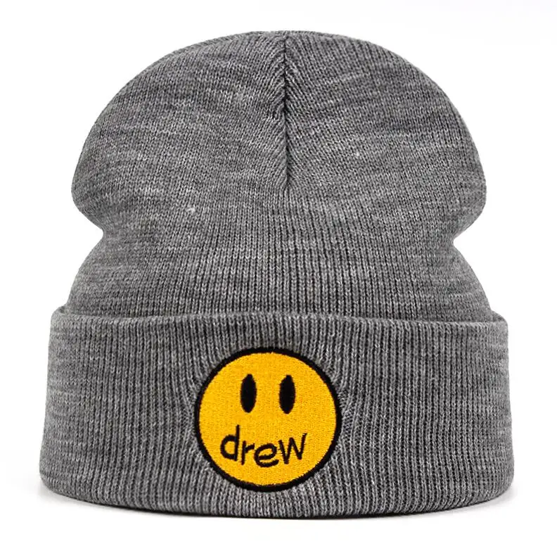 Drew Джастин Бибер, хлопковые повседневные шапочки для мужчин и женщин, вязанная зимняя шапка, одноцветная, хип-хоп, кепка, унисекс, DREW house - Цвет: Серый
