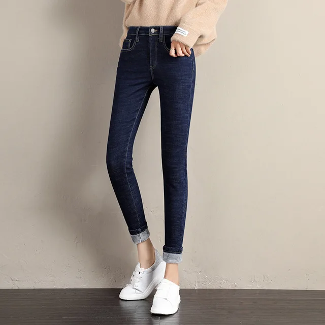 Black Blue Winter Jeans Female High Waist Skinny Warm Thick Jeans for Women Plus Size Velvet Denim Pants Stretch Pantalon Femme