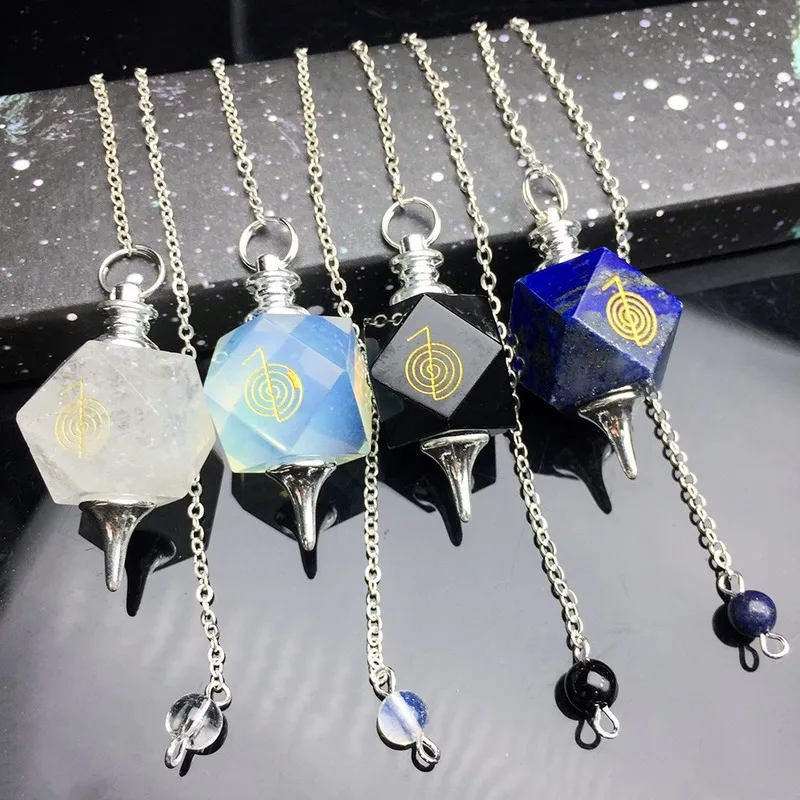 

Pink Quartz Tiger Eye Pendulum Natural Stone Symbol Pendant Chain Symbol Spirit Wicca Dowsing Healing Jewelry for Women Men Gift