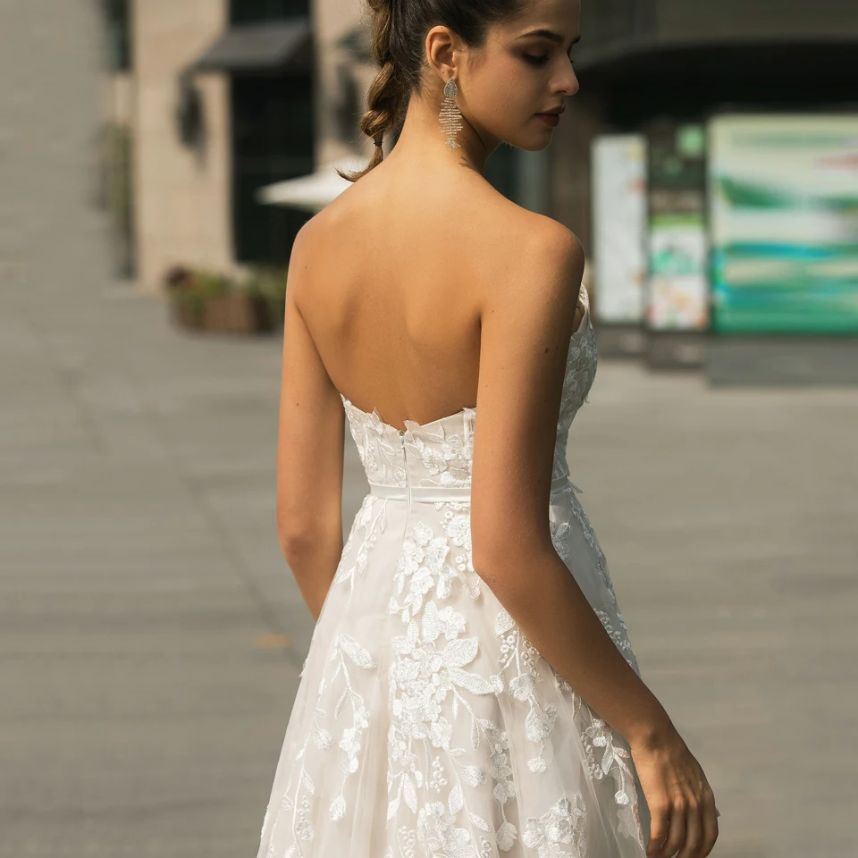 Dressv Милое Свадебное Платье трапециевидной формы с аппликацией и бантом, кружевное платье для сада/улицы, свадебное платье со шлейфом на заказ
