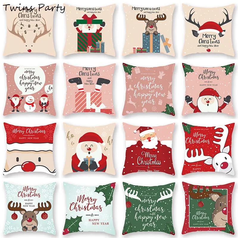 

Twins 45*45cm Merry Christmas Decorative Pillowcases Christmas Cushion Cover New Year Decorative Pillows For Sofa Cushion Cover