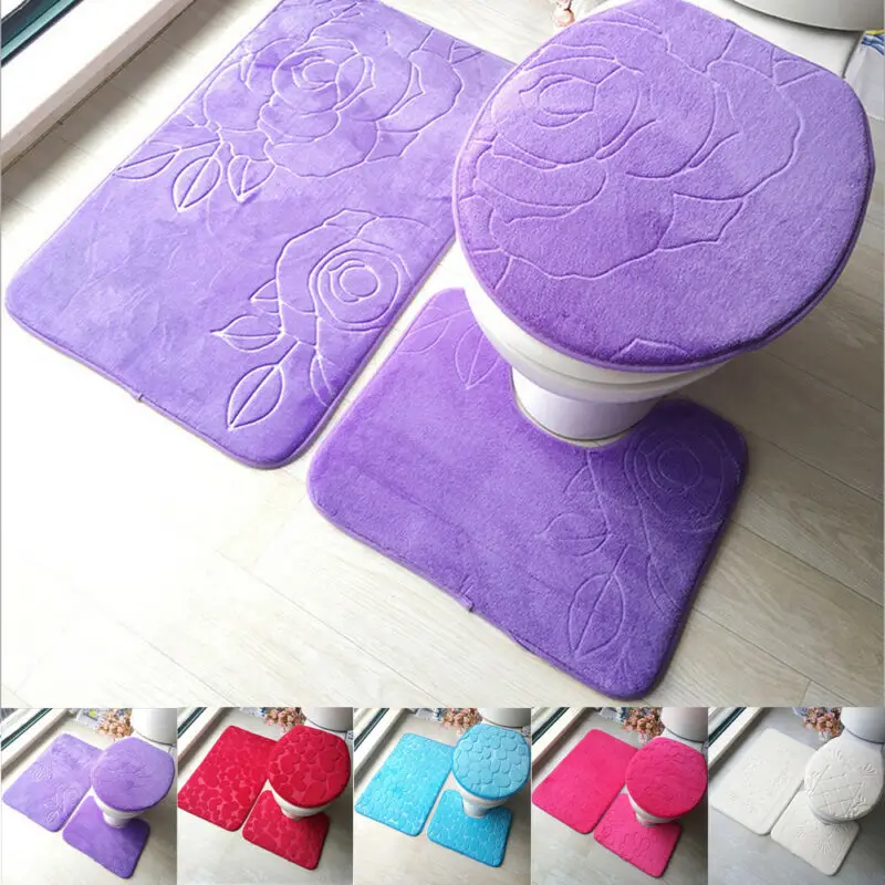 

New arrival 3pcs Toilet Seat Cover Non-Slip Suction Grip Bath Mat Bathroom Kitchen Carpet Doormats Decor Toilet Cover Bath Mat