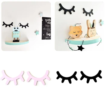 

2PCS Cute Wooden 3D Eyelash Wall Sticker Decor Children Kids Baby Room Living Room Background Wall Sticker Home Nursery Wall Art