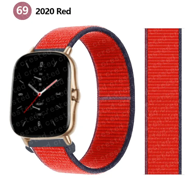 20/22mm Nylon band For Amazfit GTS/2/2e/GTS2 Mini/GTR 3 Pro 42mm/47mm/GTR2/2e/stratos 2/3 Sport Loop Bracelet Amazfit bip strap Red 65