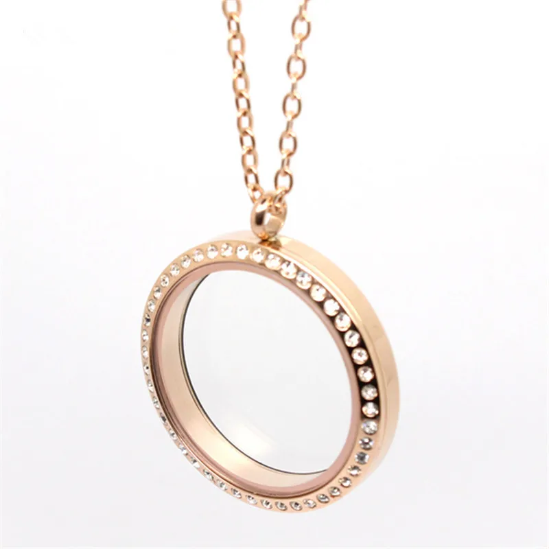 

Rose gold floating lockets 316L stainless steel screw crystal living memory floating lockets pendant for women jewelry