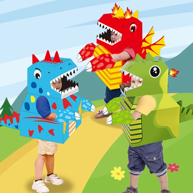 Cardboard Box Dinosaur Toy Manual Assembly Model Kindergarten Children's Creative Wearable Paper Tyrannosaurus Rex 2