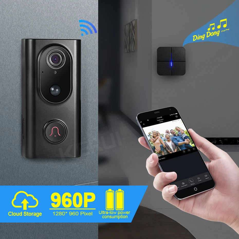 KERUI WIFI Video Doorbell Wireless Intercom Doorbell HD 960P WIFI Camera Door bell Night Vision APP View WIFI Intercom Doorbell