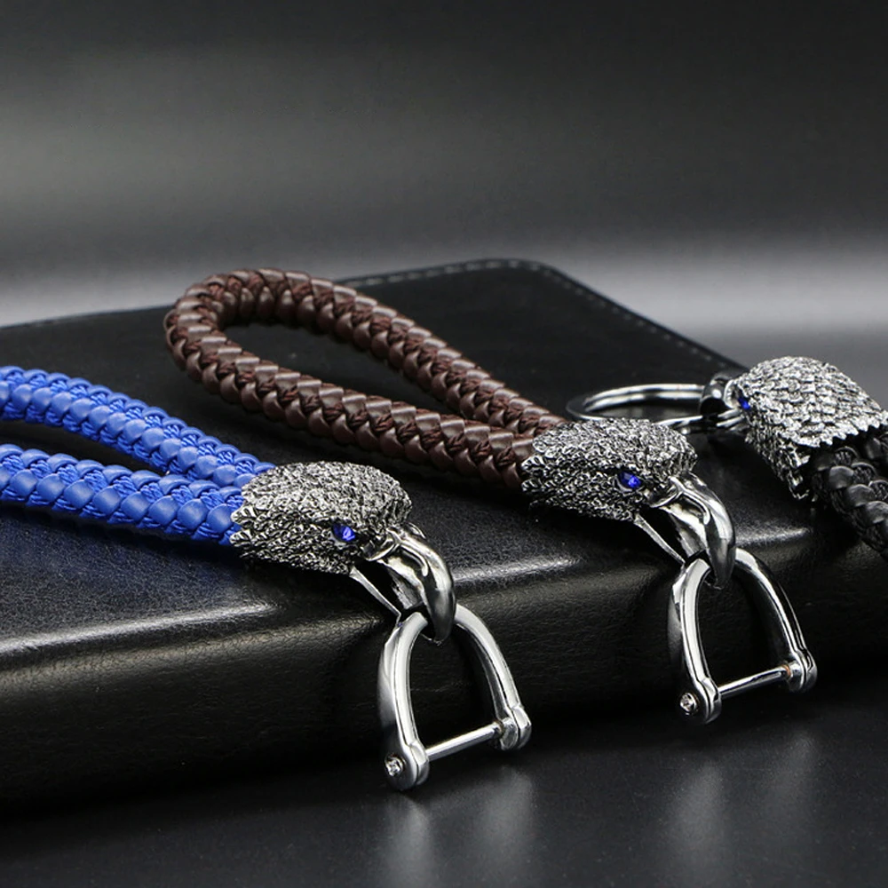 Luxury Hand woven Leather Cord Keychains Exquisite Eagle Head Style Car