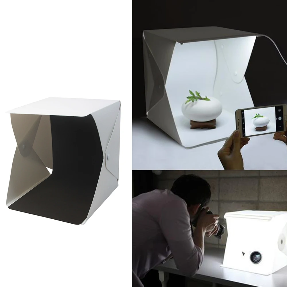 Mini Portable Folding LED Light Micro-USB Connection Diffuser Backdrop Photography Studio Softbox + Dual Color Backdrop dropship