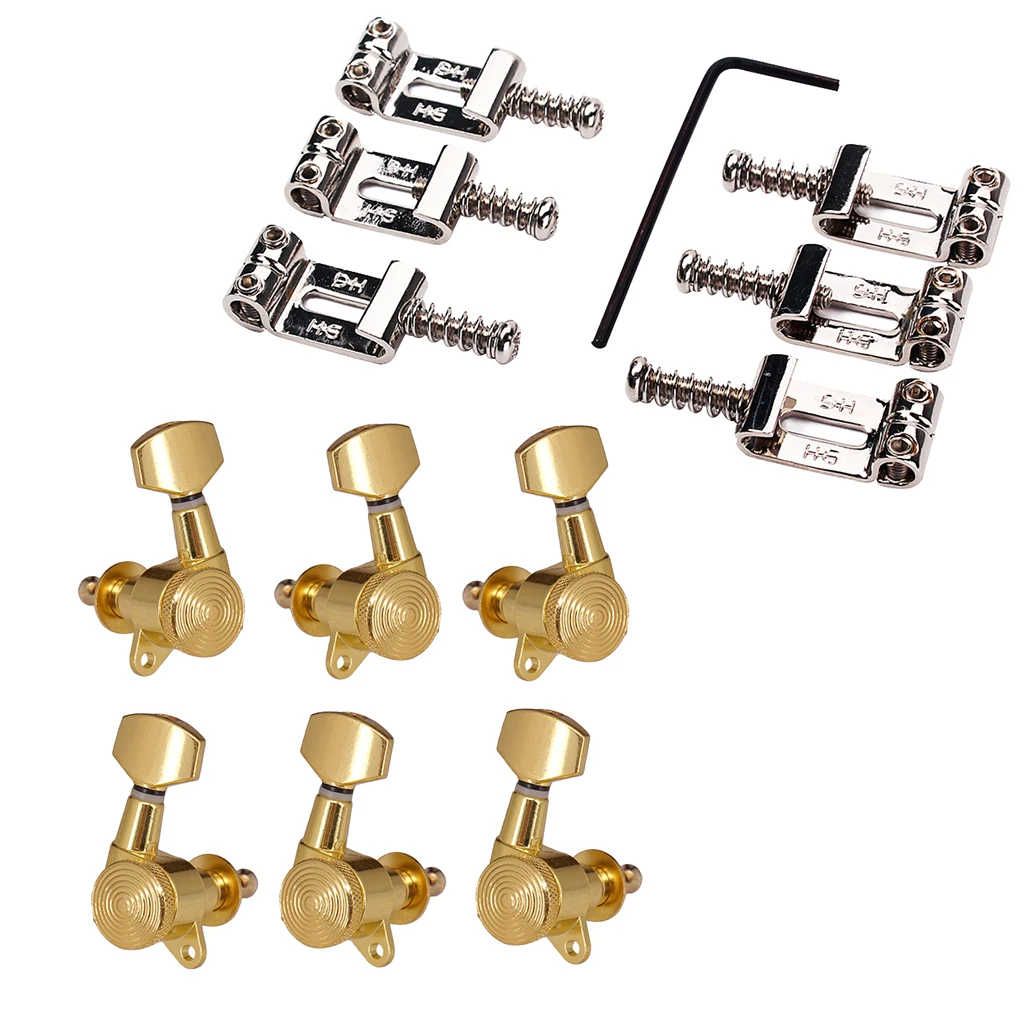 Zinc Alloy Guitar Bridge Saddles+3R3L Guitar Tuning Pegs Tuners for Stratocaster Telecaster Electric Guitar