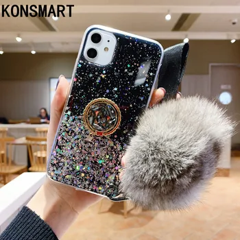 

3D Diamond Stand Holder Glitter Hairball Soft Phone Case for iPhone 11Pro Max 6 7 8 plus For iPhone X XR XS Max Bling Star Cover