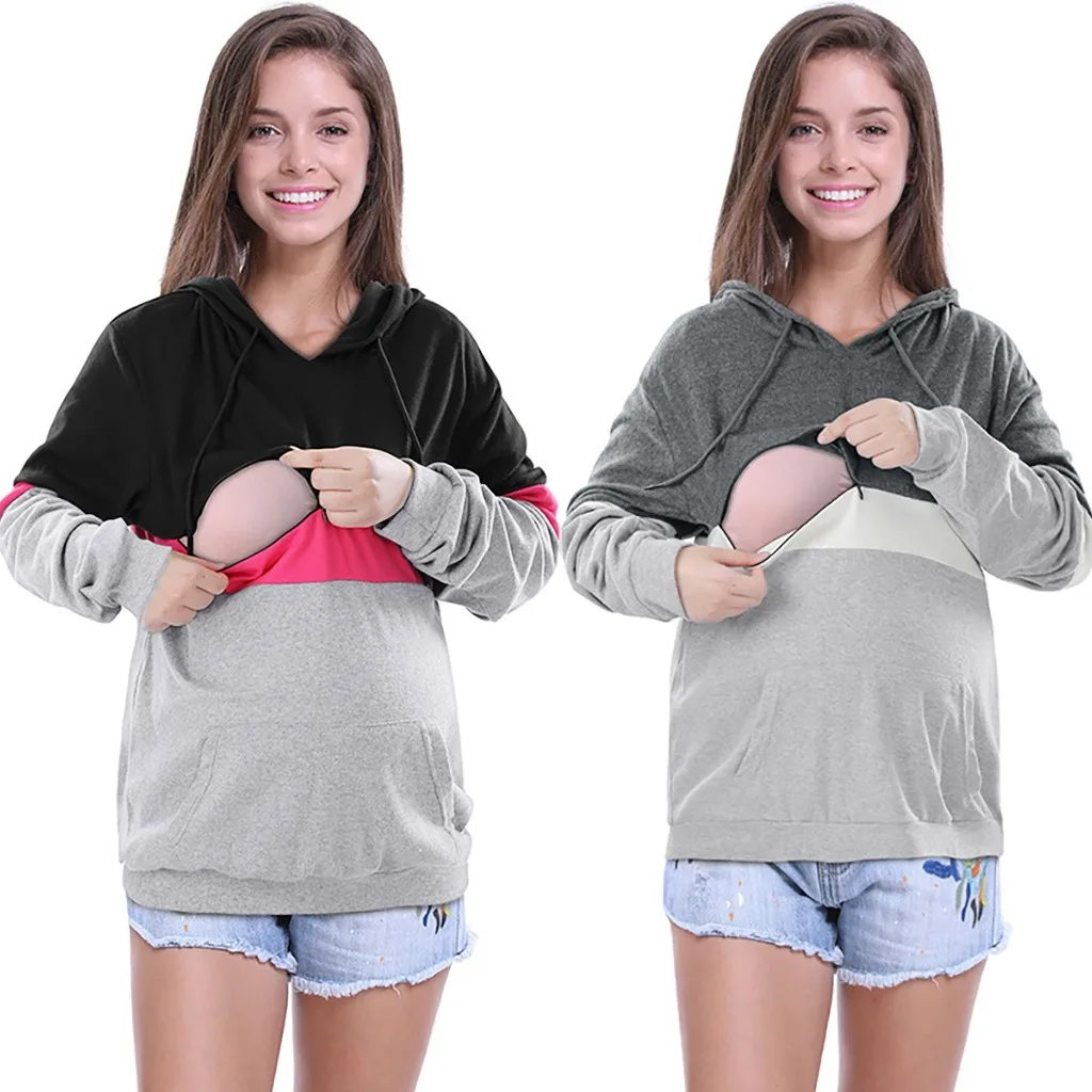 Женская блузка для беременных с длинным рукавом и капюшоном Одежда для кормления пуловер Толстовка Повседневная зимняя женская блузка C850