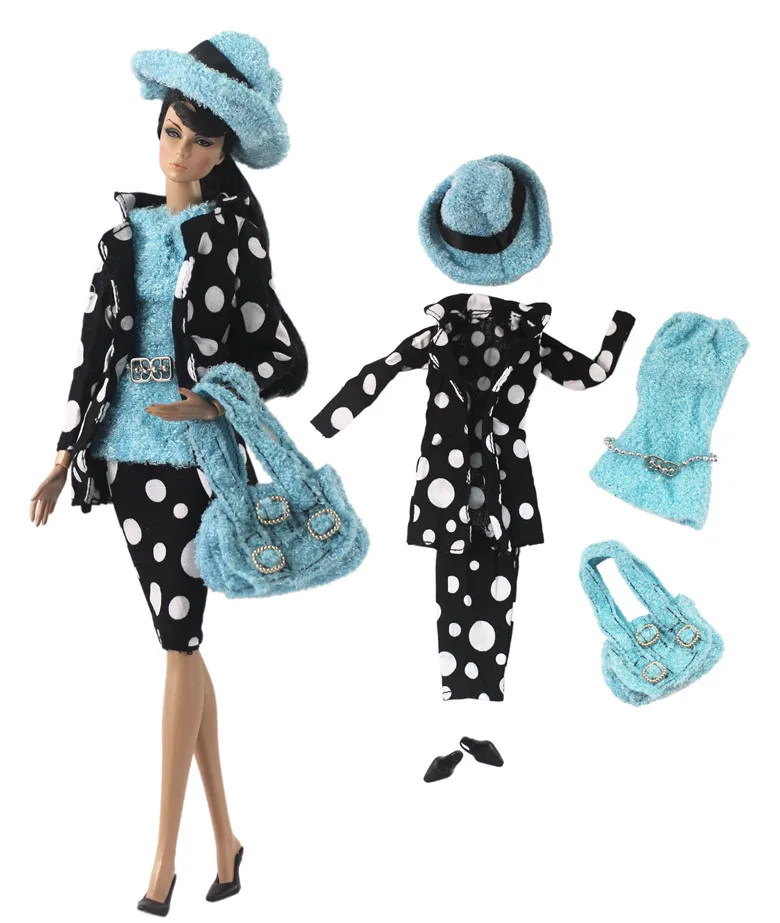 Комплект одежды наряд/Топ пальто+ юбка джинсы шляпа сумка для 1/6 BJD Xinyi FR ST Кукла Барби/Детская кукла одежда Рождество - Цвет: Коричневый