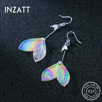 

INZATT Real 925 Sterling Silver Zircon Colorful Fish Tail Dangle Drop Earrings For Fashion Women Party Bohemian Fine Jewelry