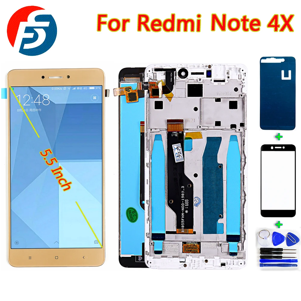 

AAA For Xiaomi Redmi Note 4 Global / Note 4X (CPU:Snapdragon 625) LCD display Digitizer Assembly Frame 10 Multi Touch screen