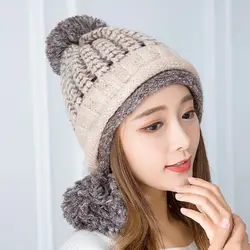 Зимняя плотная теплая шапка для женщин; сезон осень-зима; Модная женская шапка; теплая вязаная шапка